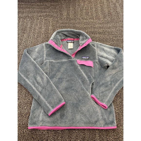 Patagonia Fleece Pullover Polartec T Snap Women's Xtra Small Pink Gray Pocket - Picture 1 of 8